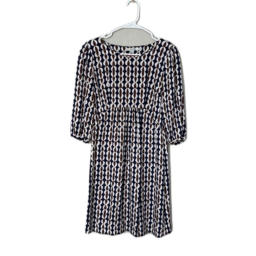 Boden Scoop Neck Geometric Navy & Brown Half Sleeve Size 6L